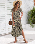 Madonna Vestido Mujer Maxi – Escote en V, Abertura Lateral, Bolsillos Casual Verano