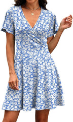 Chiara Vestito Donna Estivo – Wrap V-Neck, Maniche Volant, A-Line Elegante