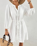 Elisa Vestido de Playa Mujer – Pareo con Escote en V, Botones, Cordón con Bolsillos