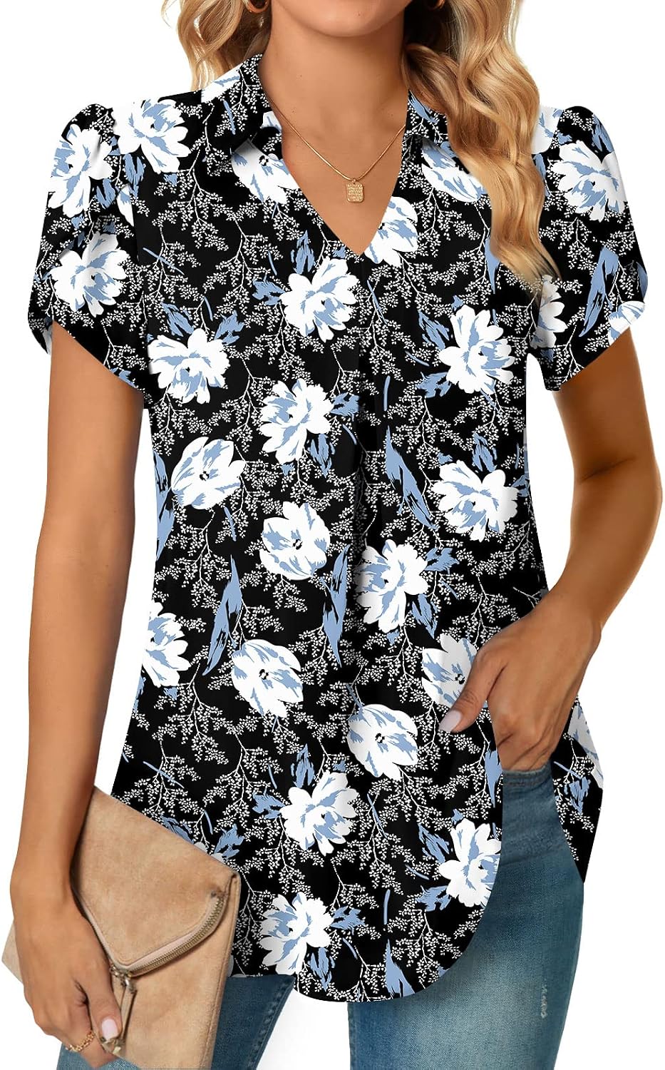 Gwendolyn Blouse Femme – Tunique en Chiffon avec Col en V et Manches Pétales