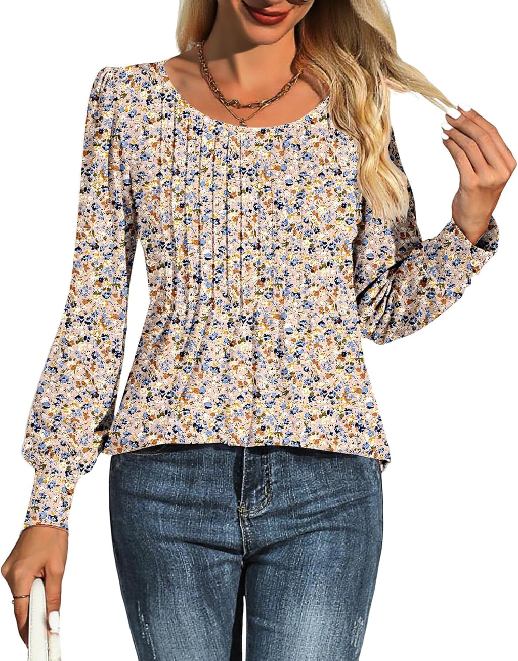 Chiara Blusa Donna – Tunica Plissettata, Maniche Lunghe Puff, Casual Elegante