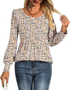 Chiara Blusa Donna – Tunica Plissettata, Maniche Lunghe Puff, Casual Elegante