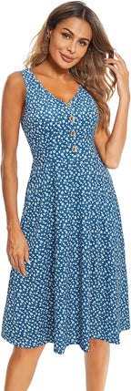 Melany Abito Donna Midi Floreale – Scollo V, Senza Maniche, Tasche Estivo