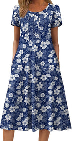 Sofia Abito Estivo Donna – Vestito Midi Floreale Casual con Tasche e Maniche Corte