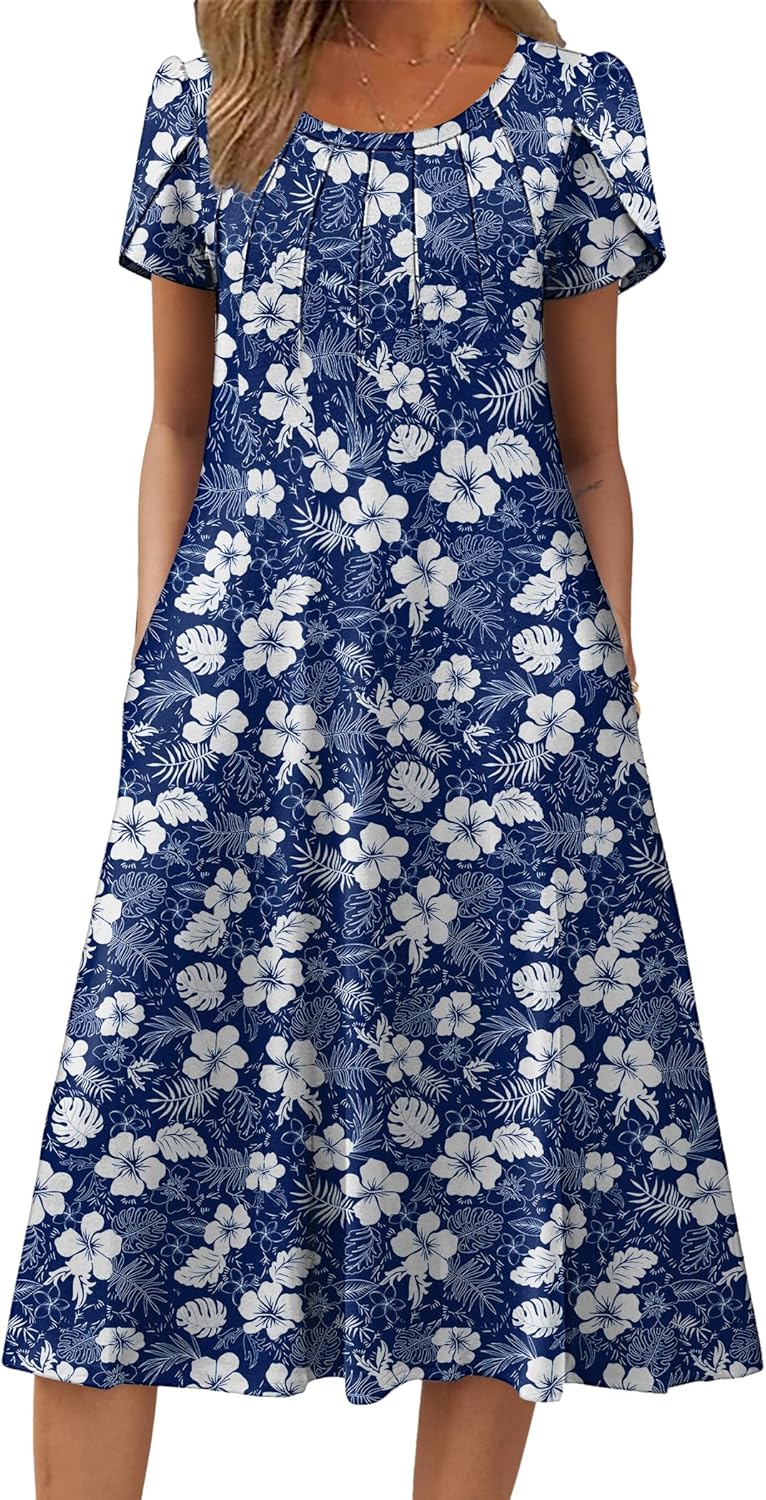 Sofia Abito Estivo Donna – Vestito Midi Floreale Casual con Tasche e Maniche Corte