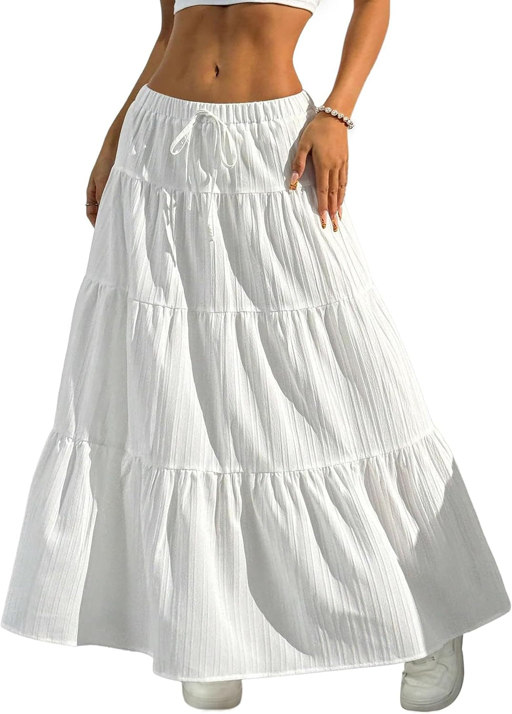 Jupe longue maxi bohème Isabella pour femme – Jupe longue à volants avec taille élastiquée