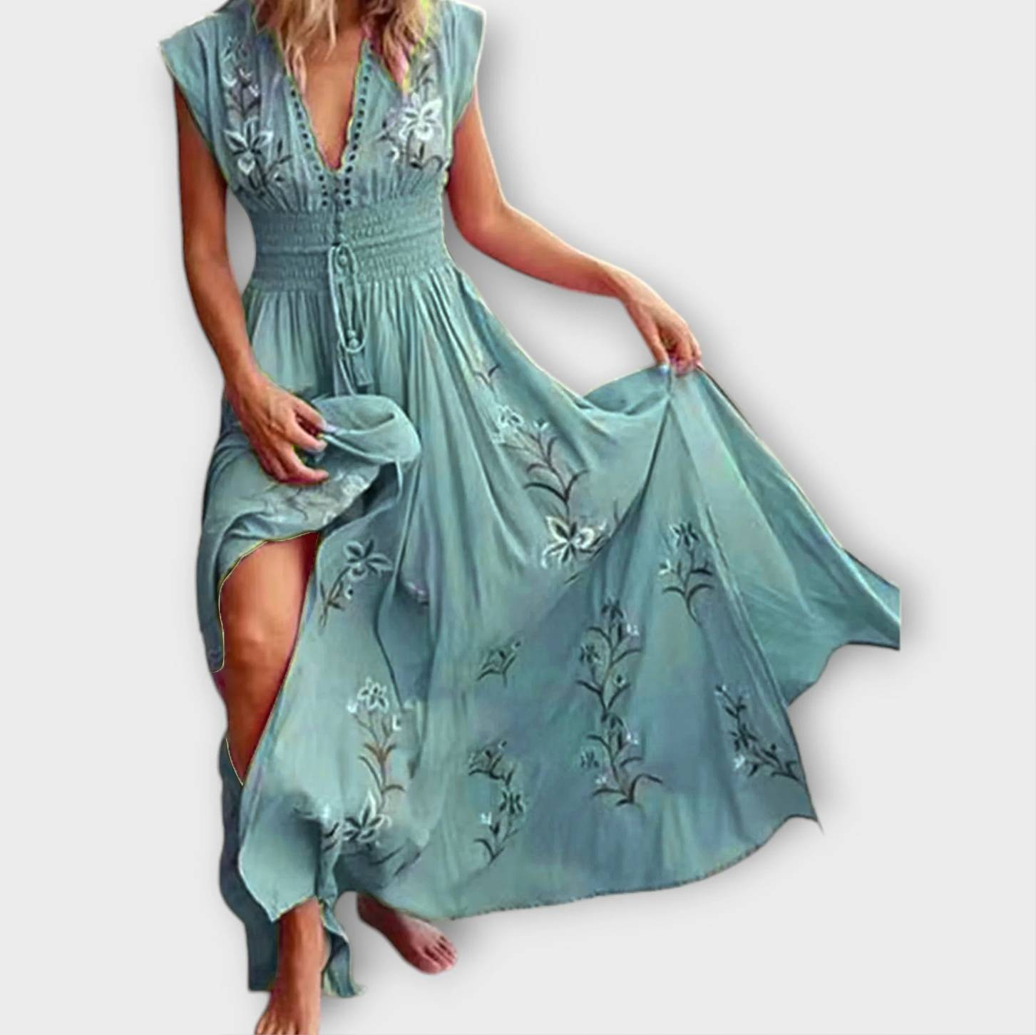 Elena Robe Femme Brodée Bohème – Robe Estivale Taille Marquée, Élégante Casual Chic