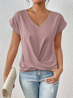 Top Femme Yasmine – Décolleté en V avec Nœud, Coupe Élégante & Confort Quotidien