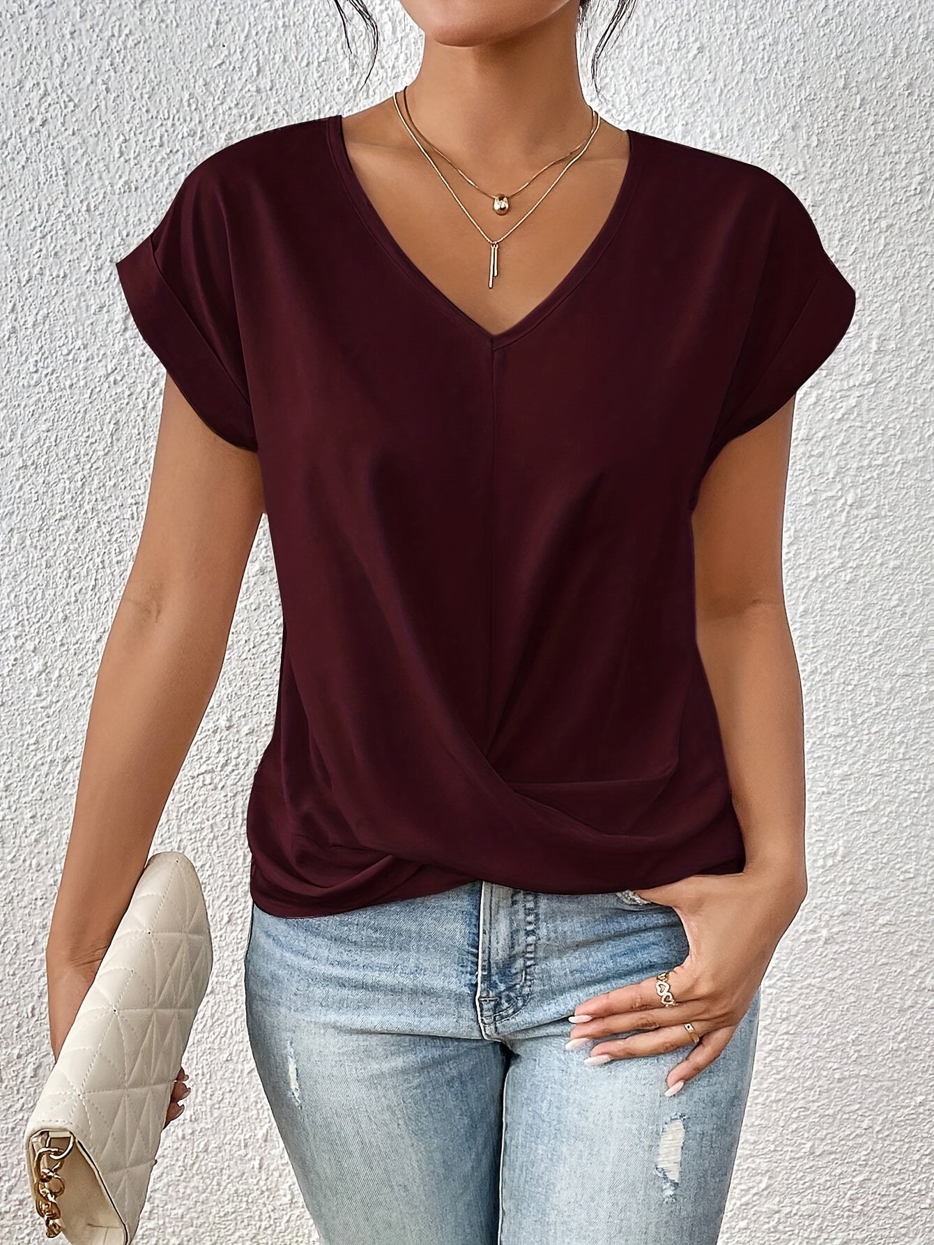 Yasmine Top Donna – Scollo a V con Nodo, Vestibilità Elegante & Comfort Quotidiano