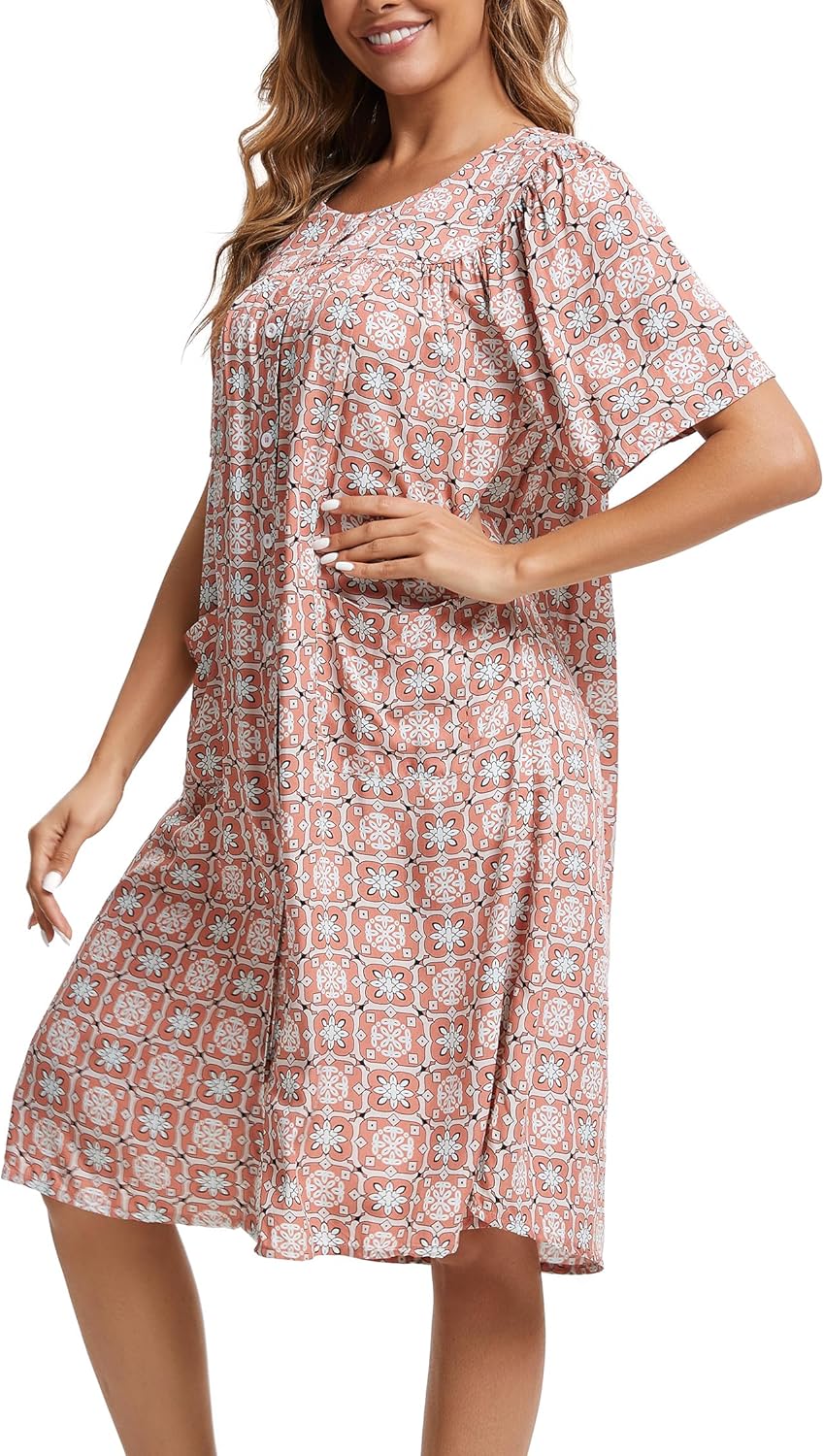 Marta Vestido para Casa Mujer – Vestido Cómodo de Algodón, Botones y Bolsillos para Relajarse