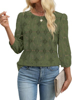 Magdalene Blouse Femme Dentelle Sangallo – Manches 3/4, Top Élégant Décontracté Estival
