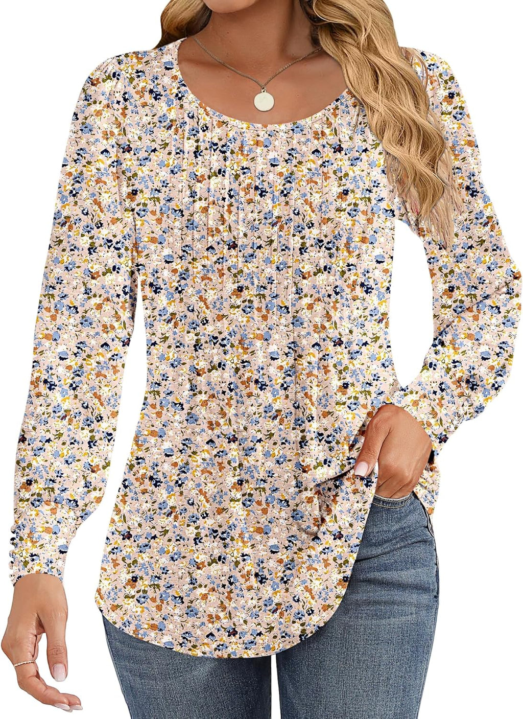 Chiara Blusa Donna – Tunica Plissettata, Maniche Lunghe Puff, Casual Elegante