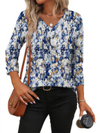 Claudia Tunica Donna – Scollo V, Maniche 3/4, Blusa Casual Loose Fit Base