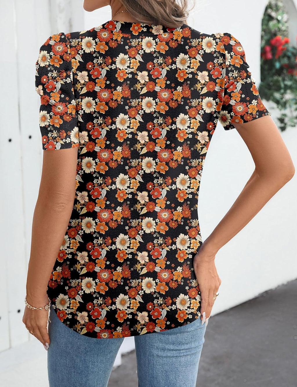 Valentina Top Femme – Col V, Manches Bouffantes, Blouse Décontractée Élégante