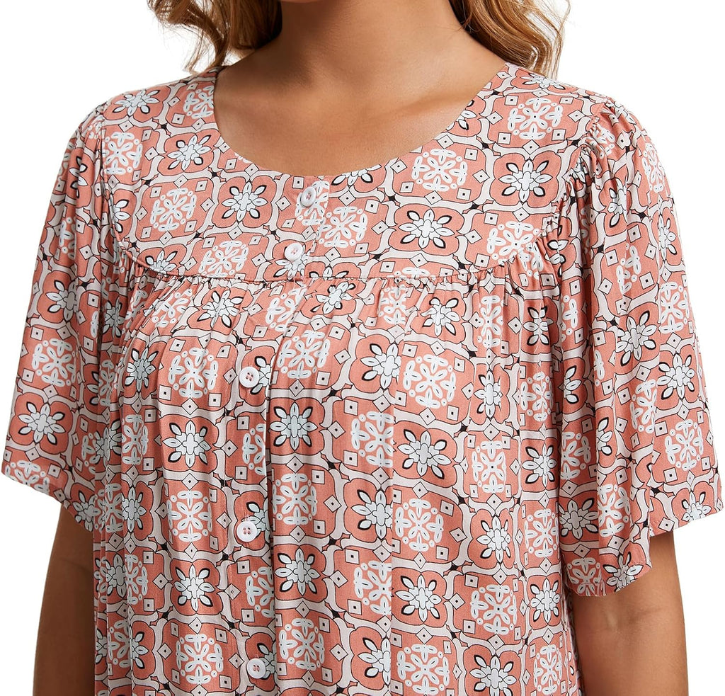 Marta Vestido para Casa Mujer – Vestido Cómodo de Algodón, Botones y Bolsillos para Relajarse