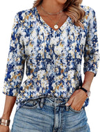 Claudia Tunica Donna – Scollo V, Maniche 3/4, Blusa Casual Loose Fit Base