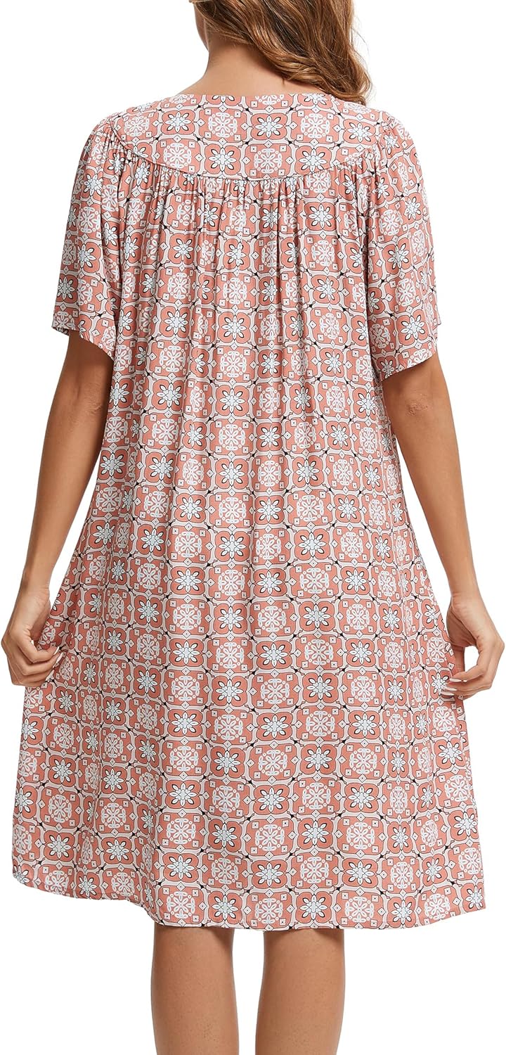 Marta Vestido para Casa Mujer – Vestido Cómodo de Algodón, Botones y Bolsillos para Relajarse