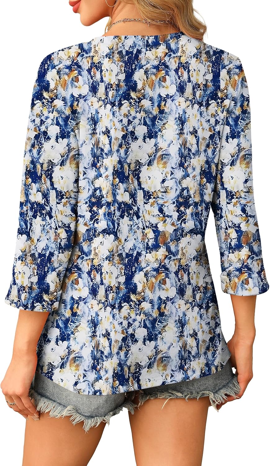 Claudia Tunica Donna – Scollo V, Maniche 3/4, Blusa Casual Loose Fit Base