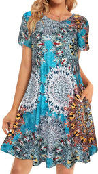 Laura Women's Summer Dress – Short Sleeves, Floral A-Line, Casual Pockets