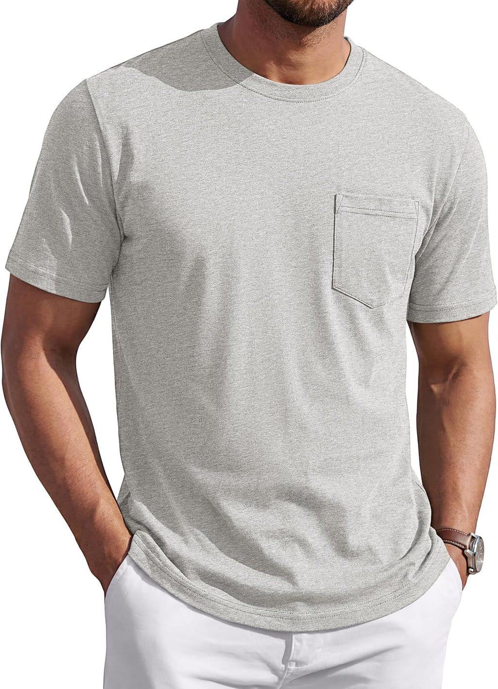 Matteo T-Shirt Uomo in Cotone con Taschino – Maglietta Casual Girocollo a Maniche Corte