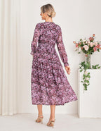 Chiara Women's Maxi Chiffon Dress – Elegant Floral Long Sleeve Dress