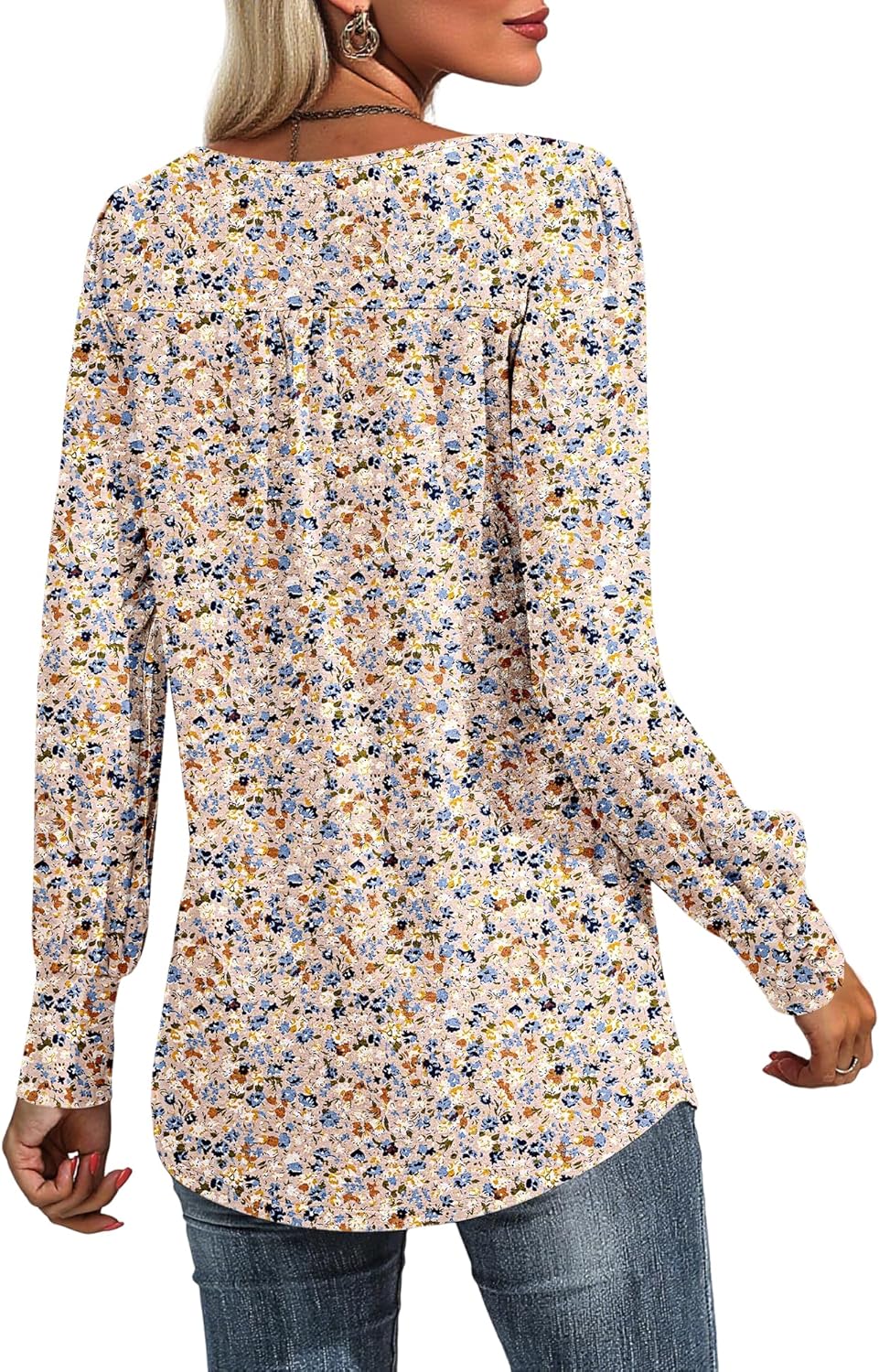 Chiara Women's Blouse – Pleated Tunic, Long Puff Sleeves, Casual Elegant