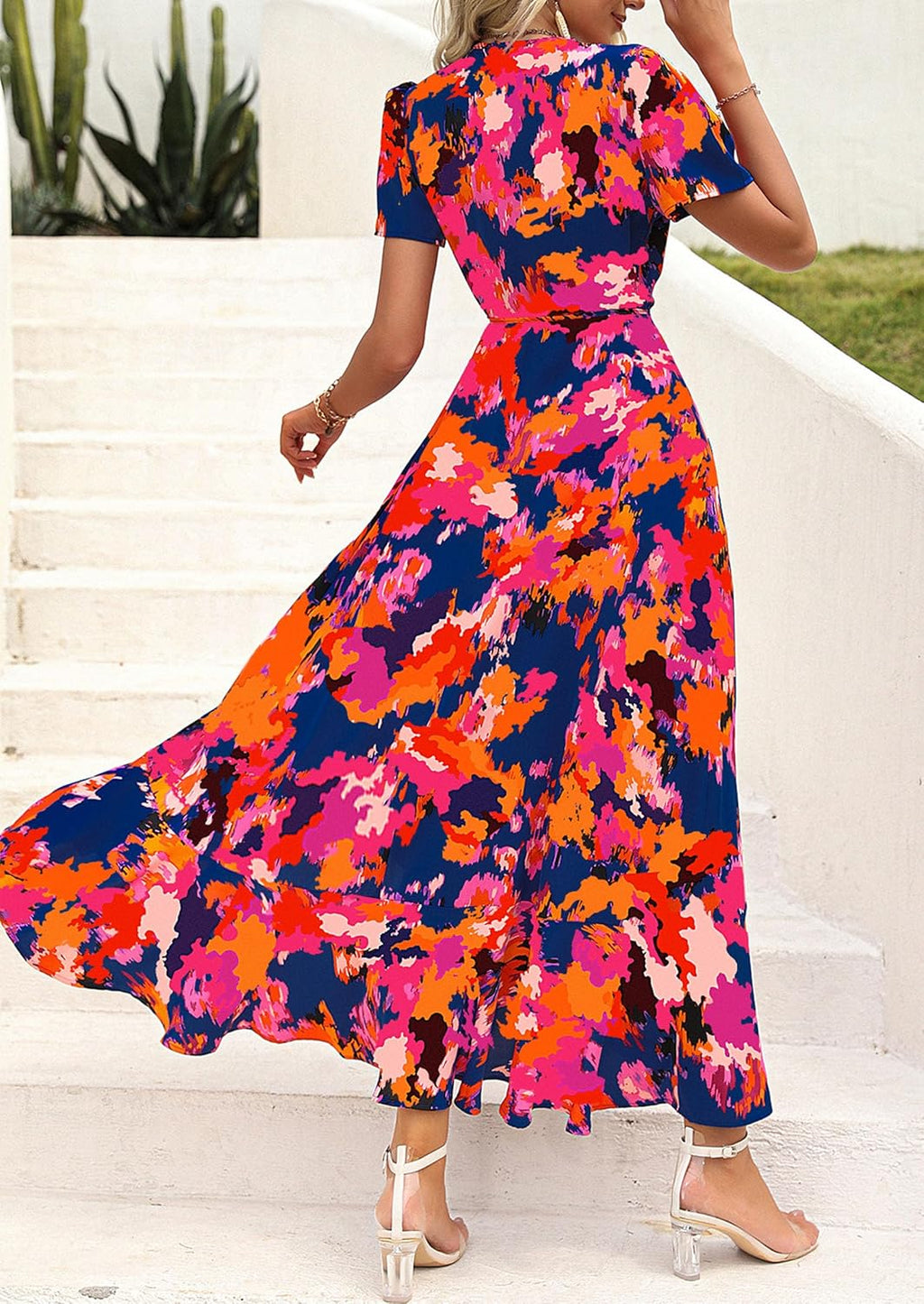 Madriana Women's Maxi Floral Dress – V-Neck, Wrap, Slit, A-Line Summer