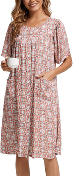 Marta Vestido para Casa Mujer – Vestido Cómodo de Algodón, Botones y Bolsillos para Relajarse