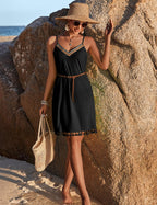Luna Robe Femme Plage Bohème – Mini Robe Bretelles Col V Broderies d'Été