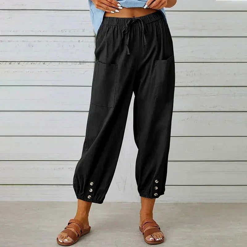 Ayla Pantaloni Donna Lino – Vita Alta, Gamba Larga, Leggeri Traspiranti Casual Chic