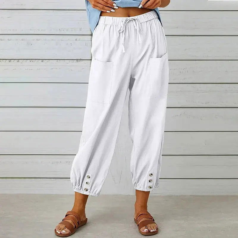Ayla Pantaloni Donna Lino – Vita Alta, Gamba Larga, Leggeri Traspiranti Casual Chic