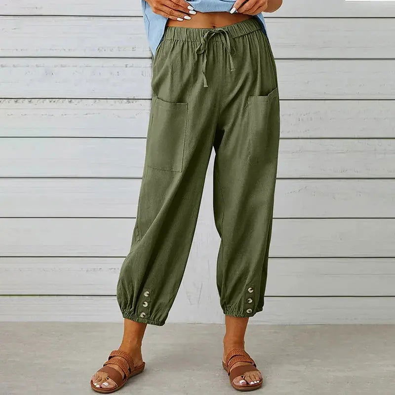 Ayla Pantaloni Donna Lino – Vita Alta, Gamba Larga, Leggeri Traspiranti Casual Chic