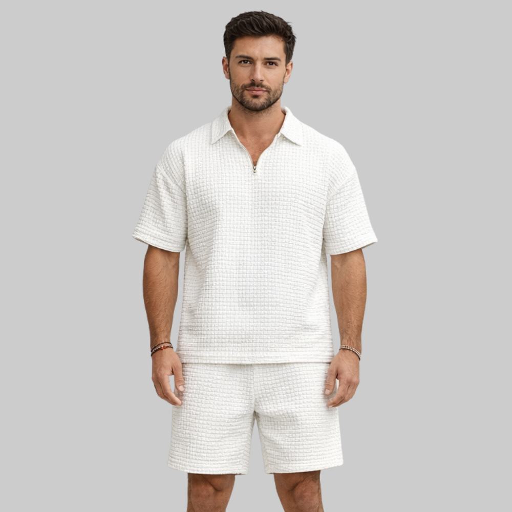 Alex Ensemble Homme Été Waffle – Tenue Décontractée avec Zip et Col Respirant