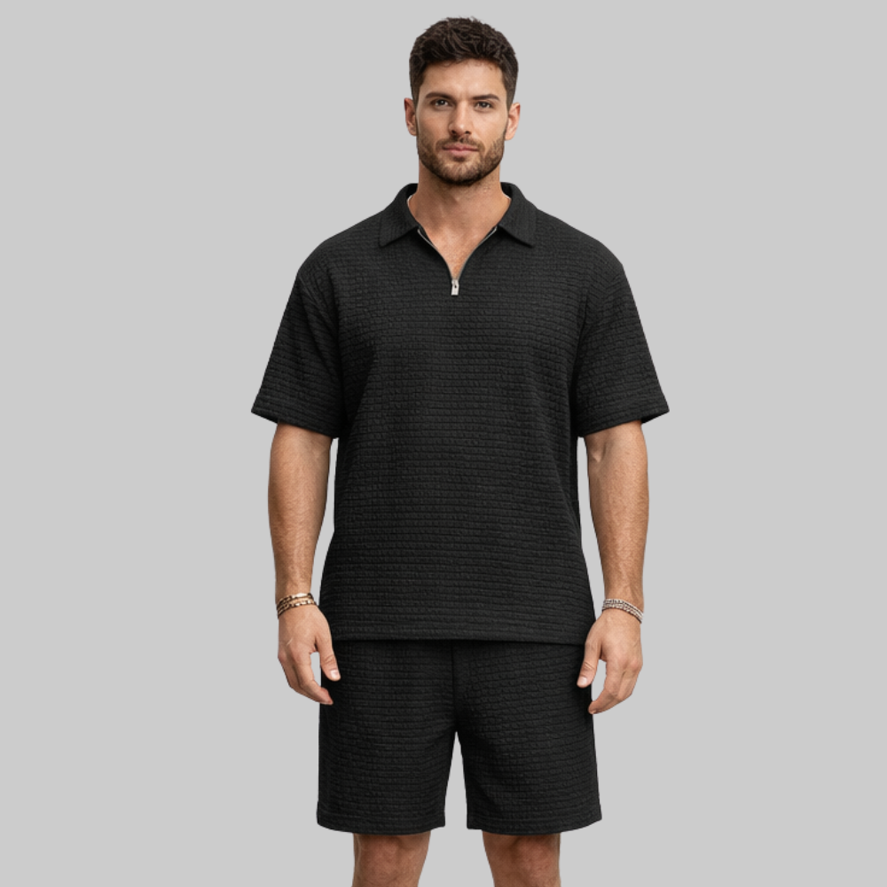 Alex Conjunto de Hombre de Verano Waffle – Conjunto Casual con Cremallera y Cuello Transpirable