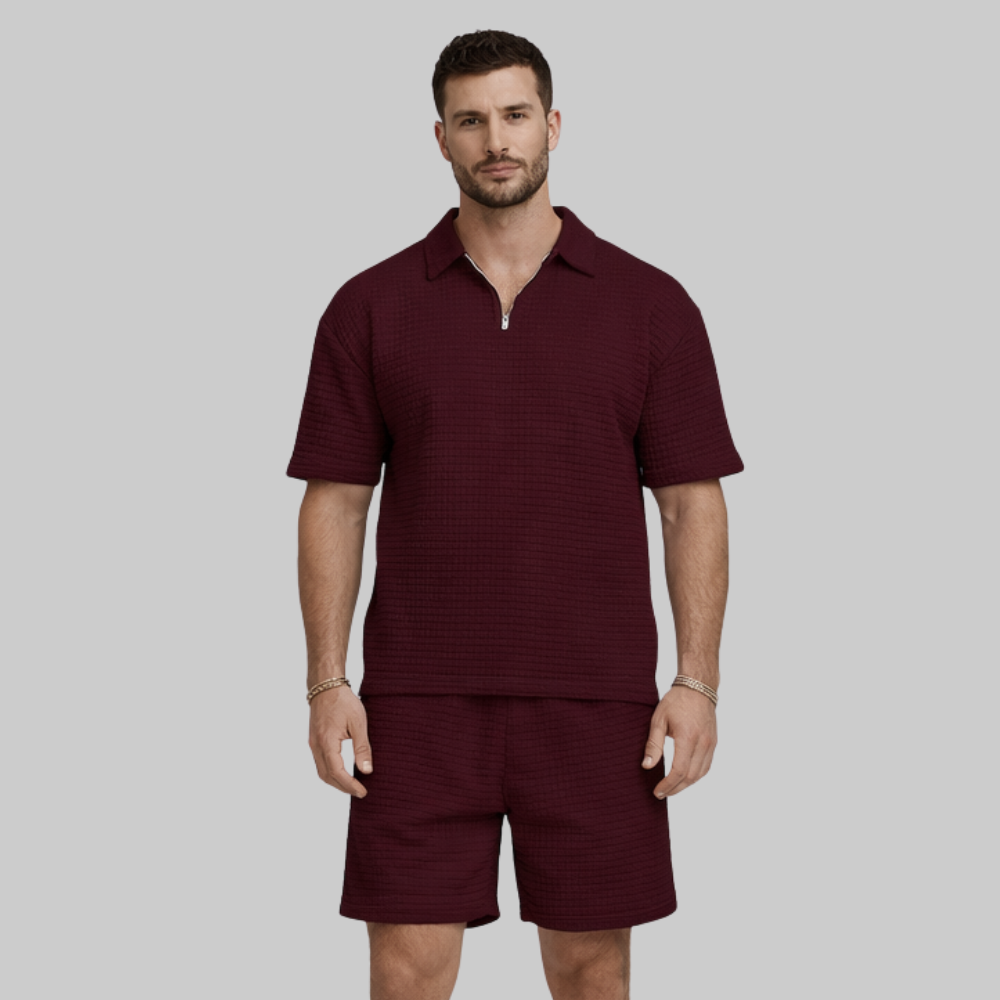 Alex Conjunto de Hombre de Verano Waffle – Conjunto Casual con Cremallera y Cuello Transpirable