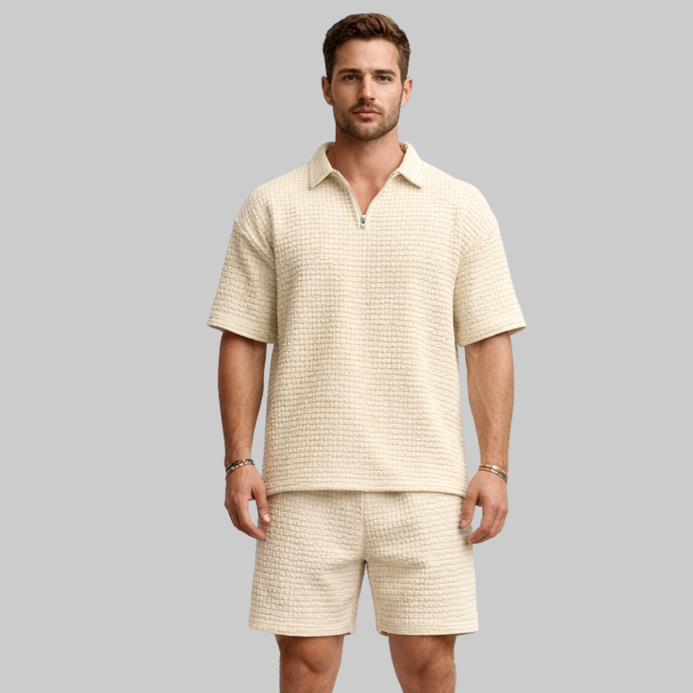 Alex Conjunto de Hombre de Verano Waffle – Conjunto Casual con Cremallera y Cuello Transpirable