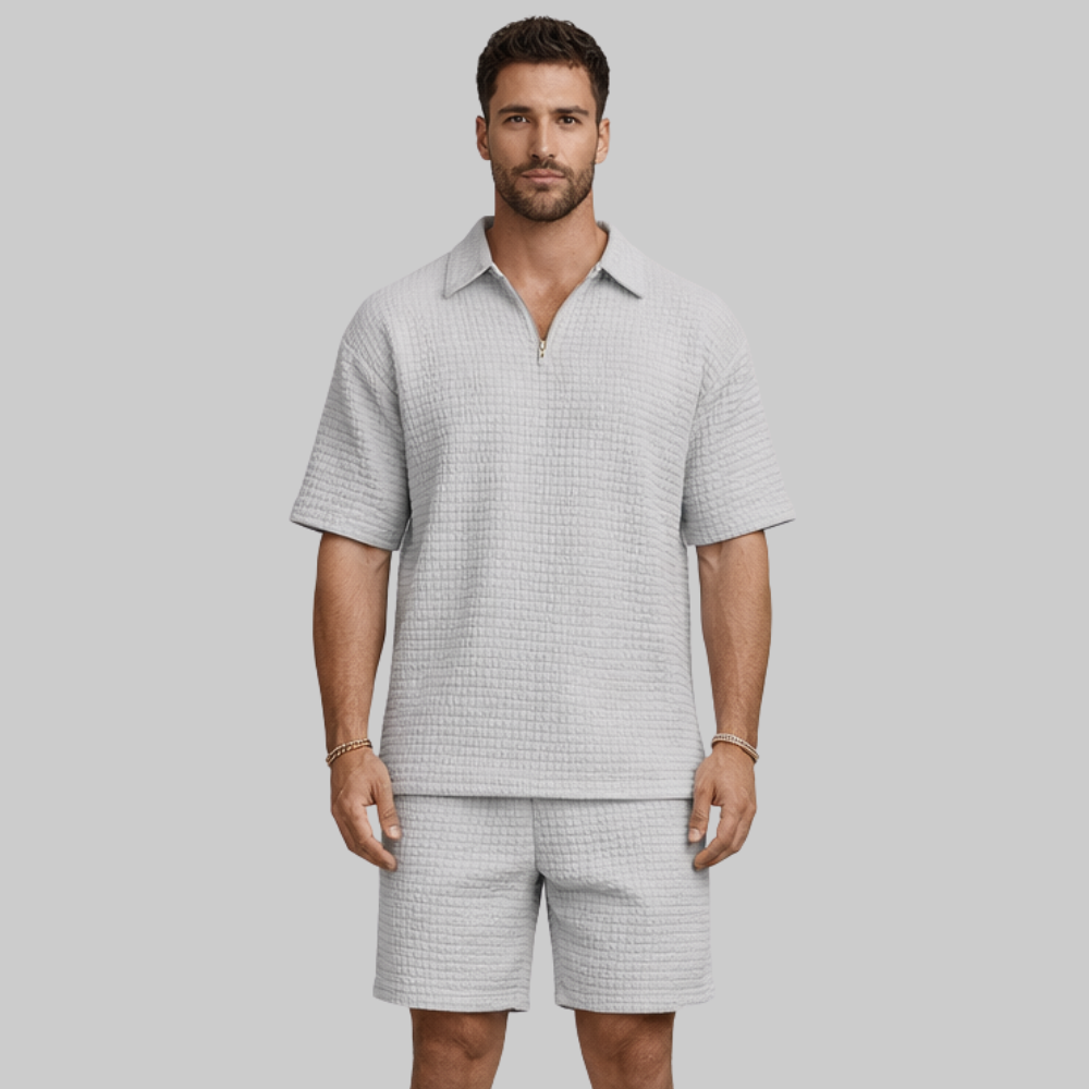 Alex Conjunto de Hombre de Verano Waffle – Conjunto Casual con Cremallera y Cuello Transpirable