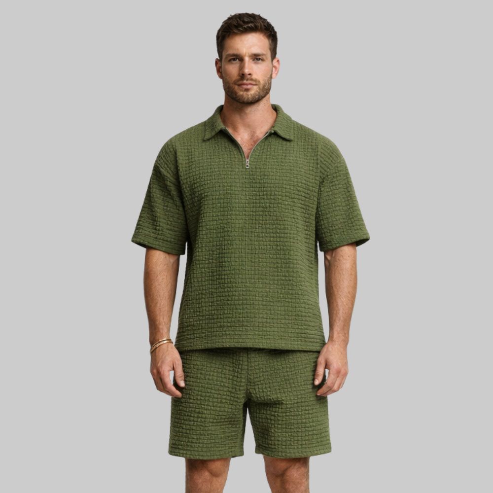 Alex Conjunto de Hombre de Verano Waffle – Conjunto Casual con Cremallera y Cuello Transpirable