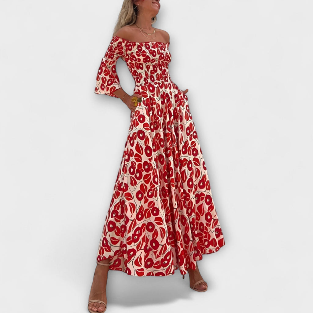 Mar Abito Donna Off-Shoulder Floreale – Vestito Elegante Fluido Tessuto Riciclato