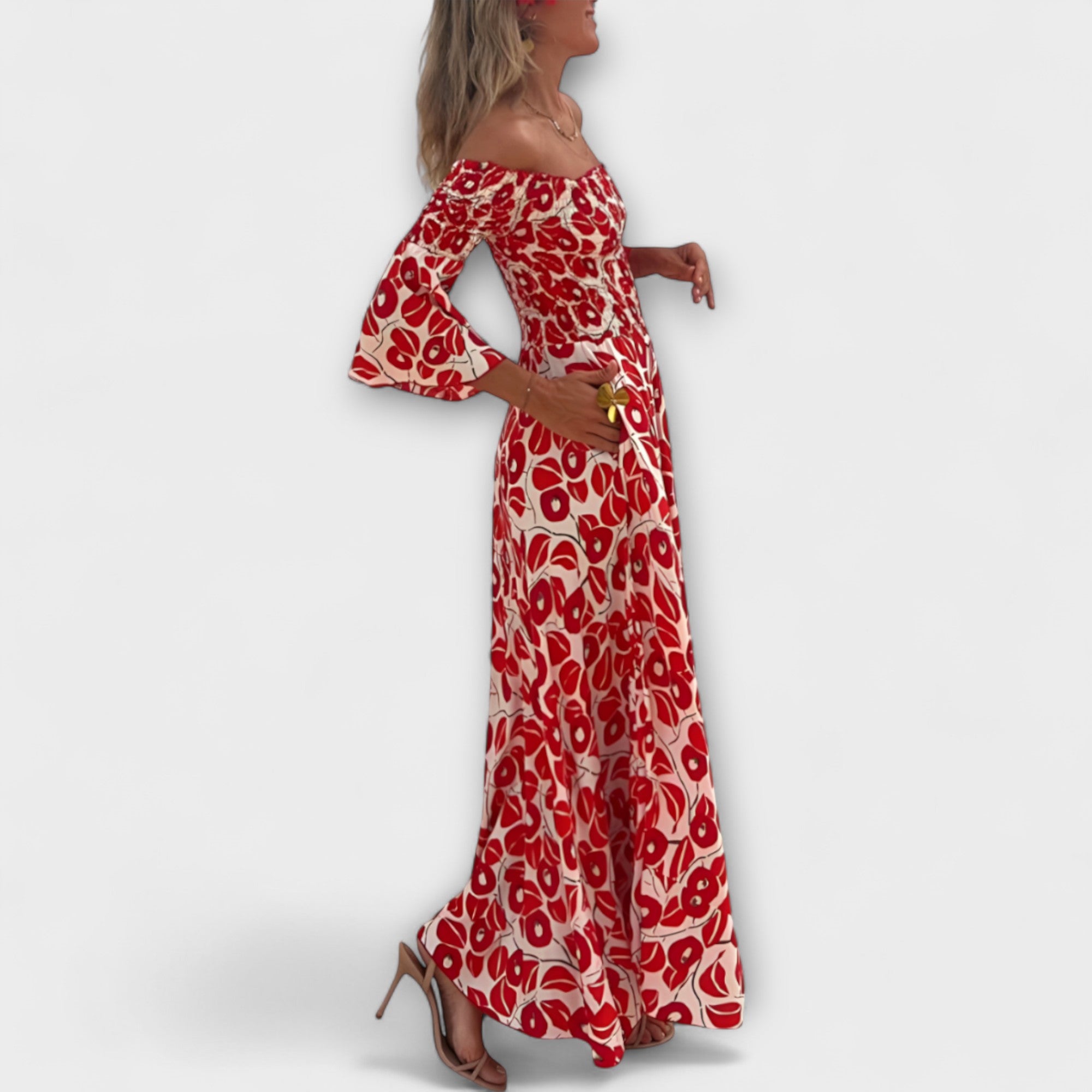 Mar Abito Donna Off-Shoulder Floreale – Vestito Elegante Fluido Tessuto Riciclato
