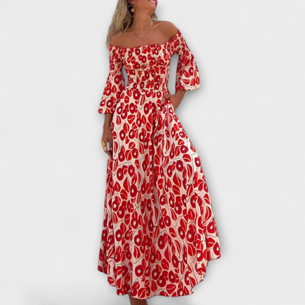 Mar Abito Donna Off-Shoulder Floreale – Vestito Elegante Fluido Tessuto Riciclato