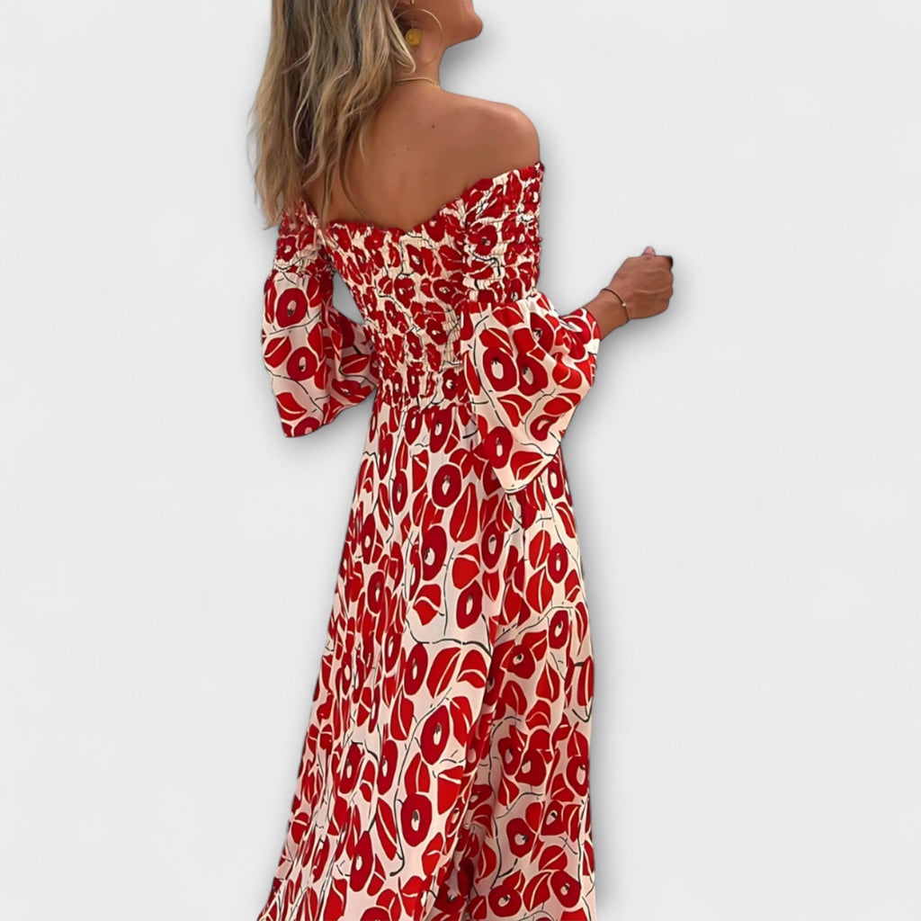 Mar Abito Donna Off-Shoulder Floreale – Vestito Elegante Fluido Tessuto Riciclato