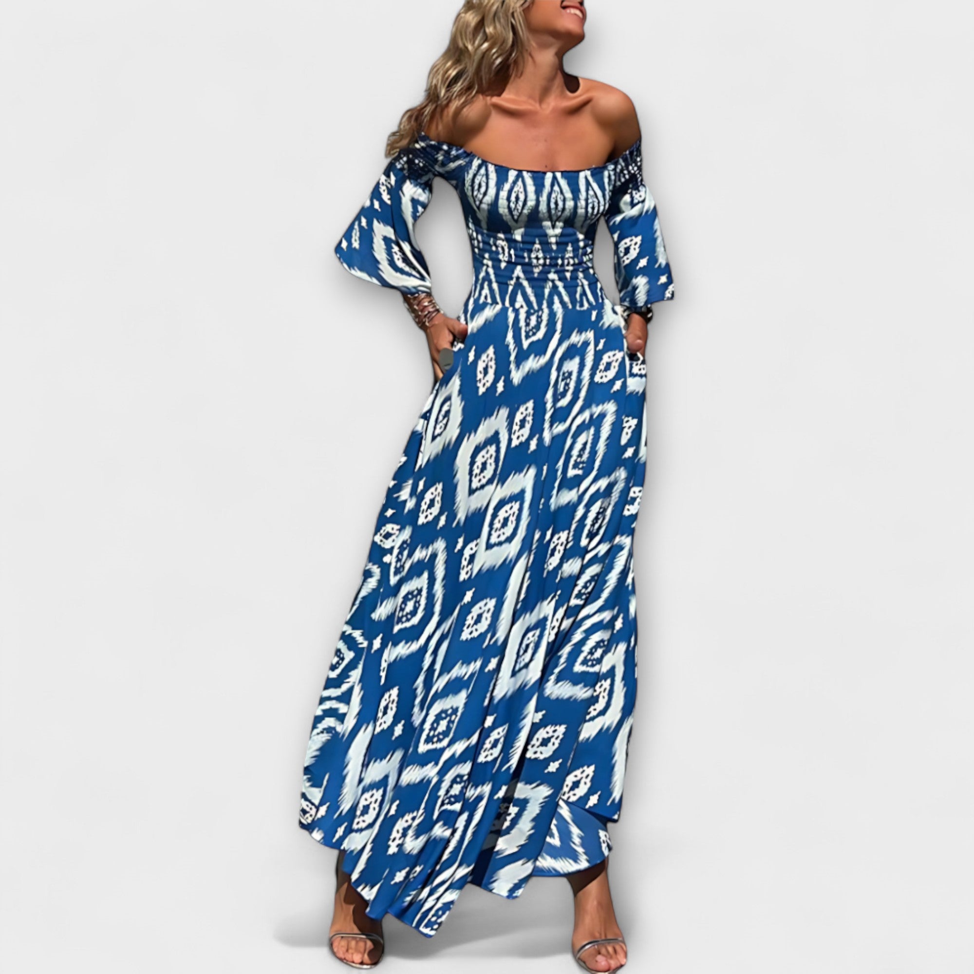 Mar Women's Off-Shoulder Floral Dress – Elegant Fluid Dress Made from Recycled Fabric