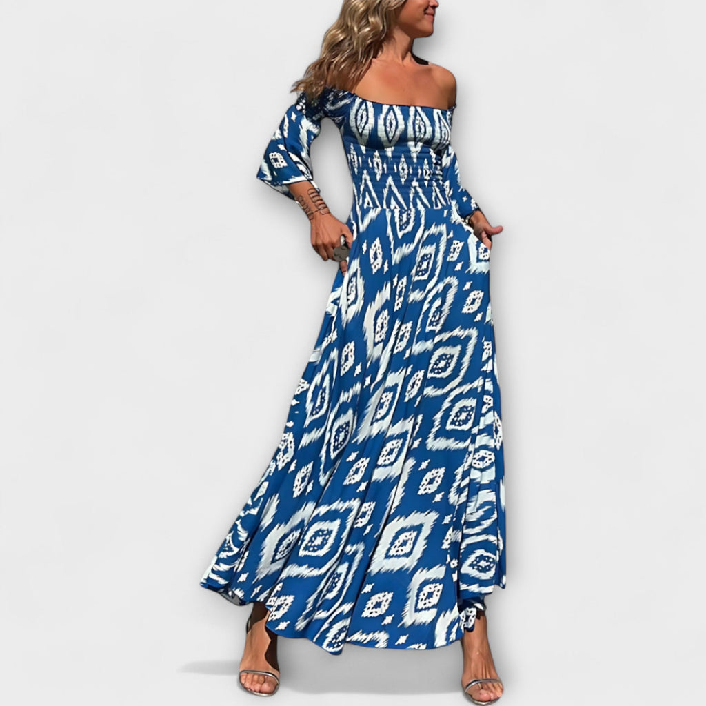 Mar Abito Donna Off-Shoulder Floreale – Vestito Elegante Fluido Tessuto Riciclato