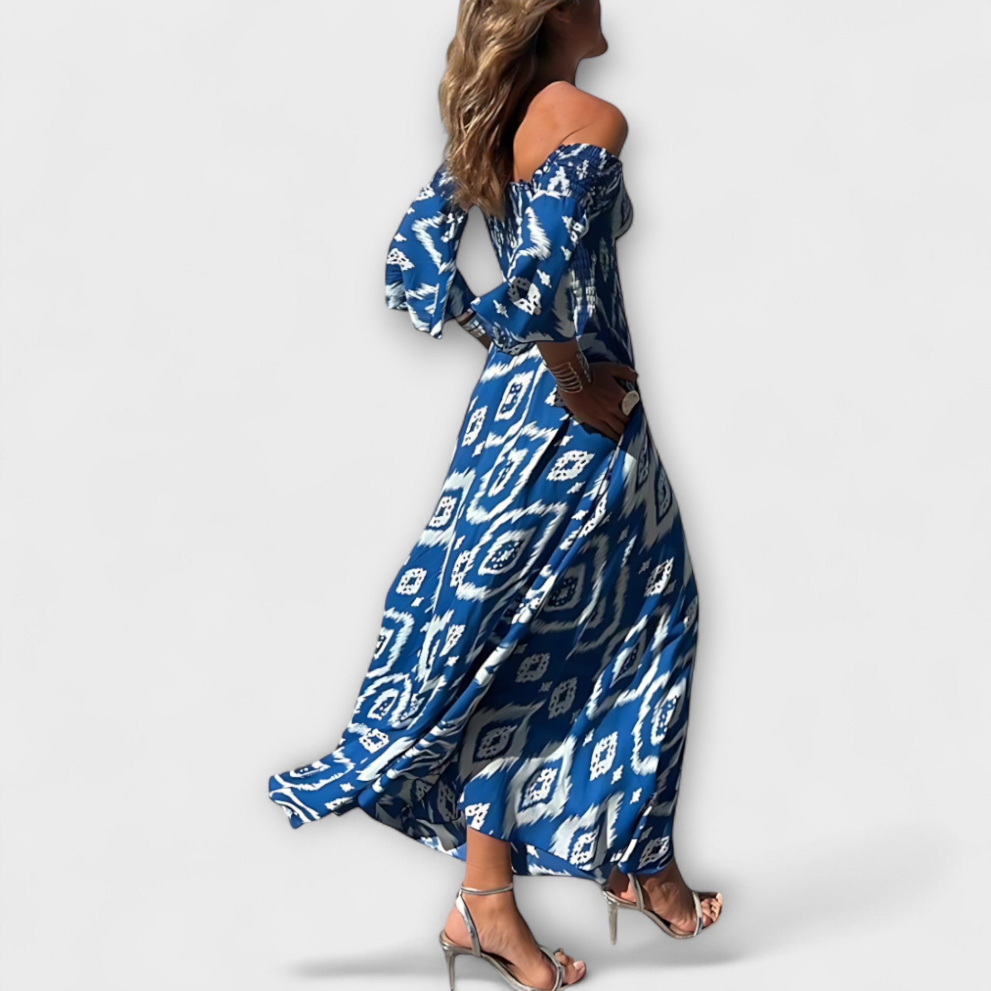 Mar Abito Donna Off-Shoulder Floreale – Vestito Elegante Fluido Tessuto Riciclato