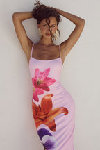 Amber Robe Femme Florale Ajustée – Robe Élégante Slim, Imprimé Chic Polyvalent