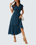 Ava Abito Maxi Donna – Vestito Boho con Scollo a V, Volant e Cintura