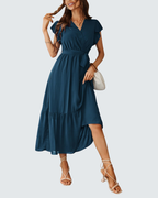 Ava Abito Maxi Donna – Vestito Boho con Scollo a V, Volant e Cintura