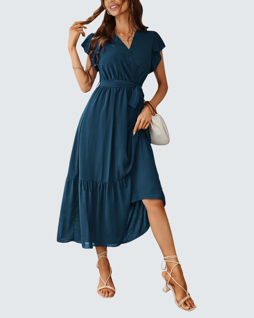 Ava Abito Maxi Donna – Vestito Boho con Scollo a V, Volant e Cintura