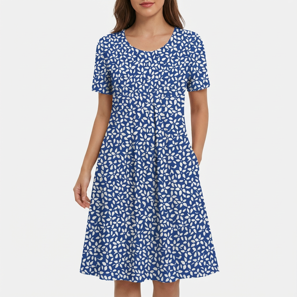 Sofia Women's Midi Floral Dress – A-Line, Pleated, Elegant Casual Pockets